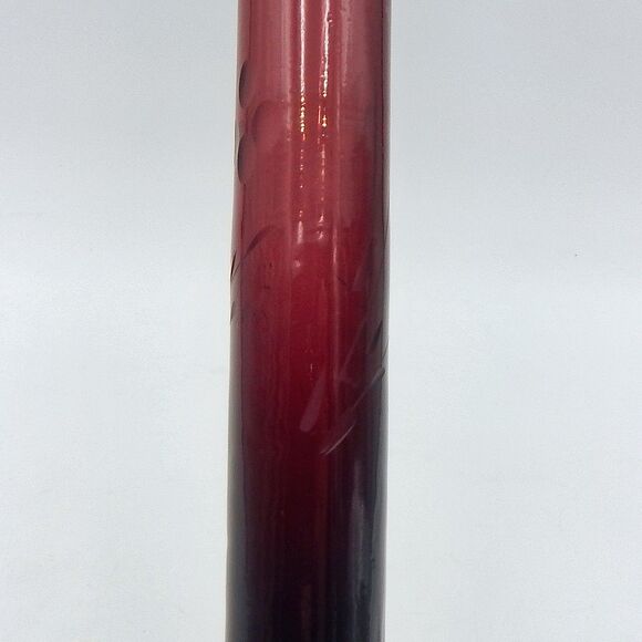 Amethyst Floral Etched Candlestick Vase 10 Inch Clear Base Thin - Picture 8 of 10